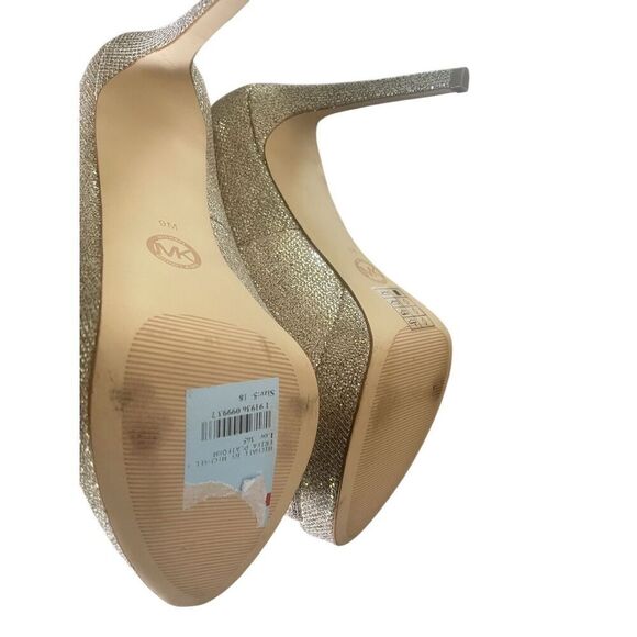 NWOB Michael Kors Erica Platform Open Toe Gold Glittered Heeled Pumps - Picture 5 of 14